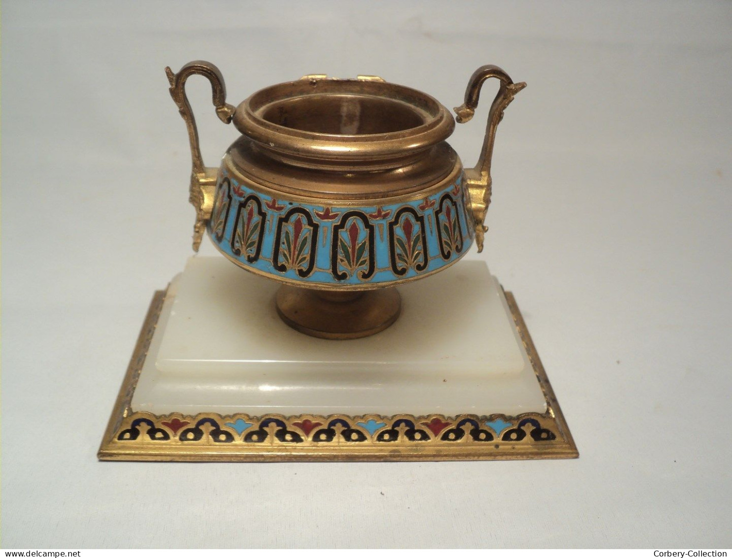 Encrier Bronze Email Cloisonné XIXème Style Empire. - Inkwells