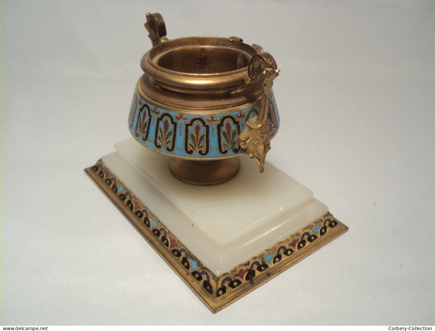 Encrier Bronze Email Cloisonné XIXème Style Empire. - Inkwells