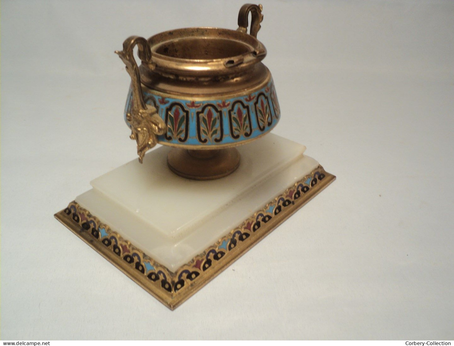 Encrier Bronze Email Cloisonné XIXème Style Empire. - Inkwells