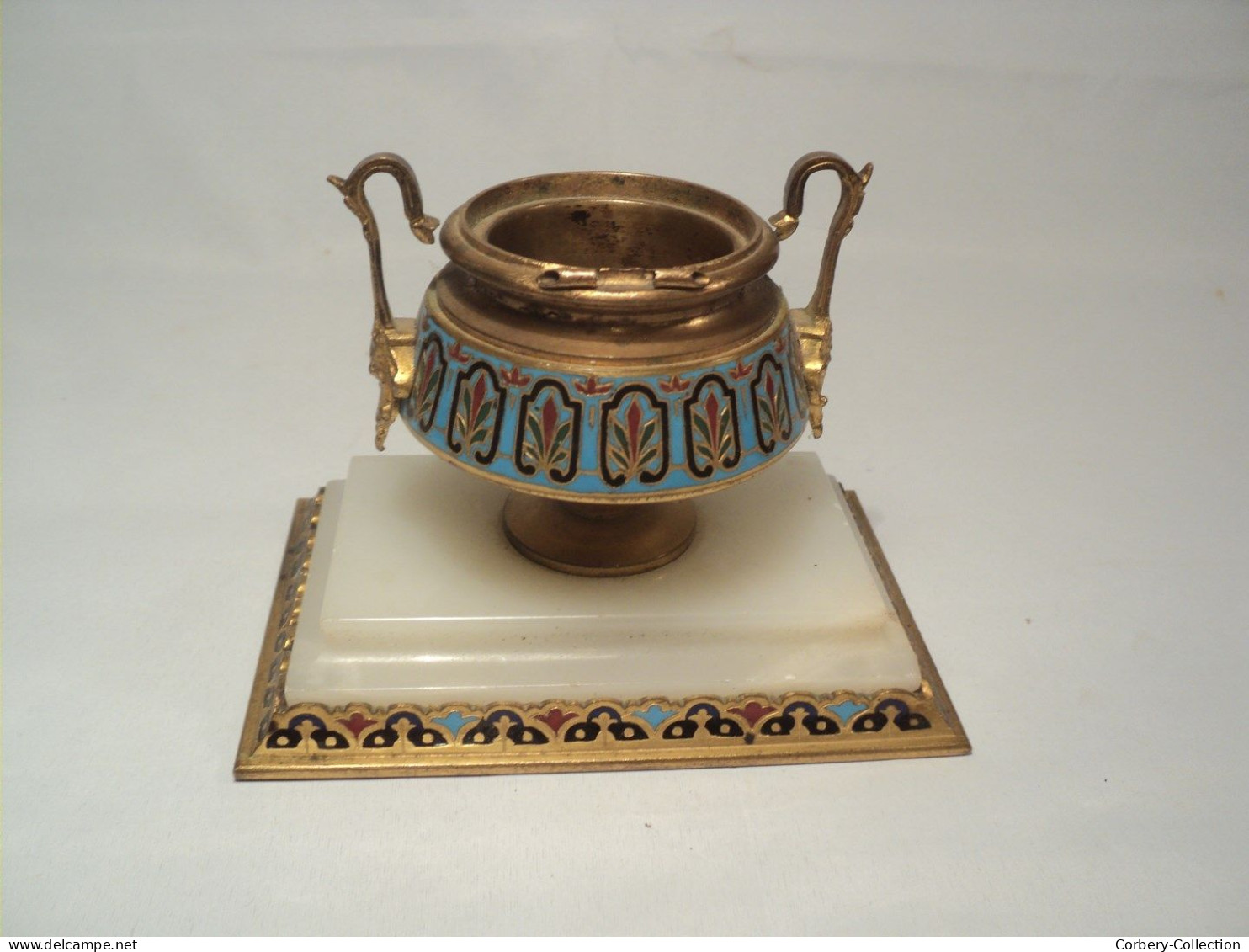 Encrier Bronze Email Cloisonné XIXème Style Empire. - Inkwells