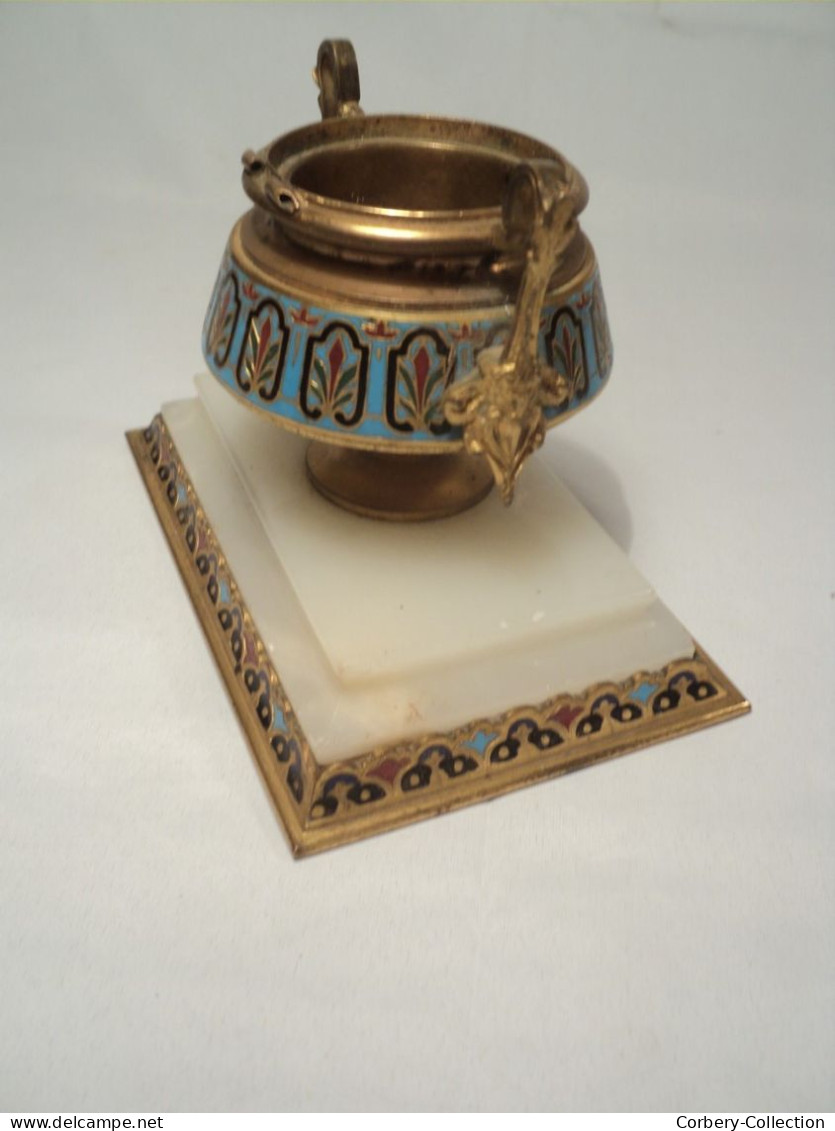 Encrier Bronze Email Cloisonné XIXème Style Empire. - Calamai