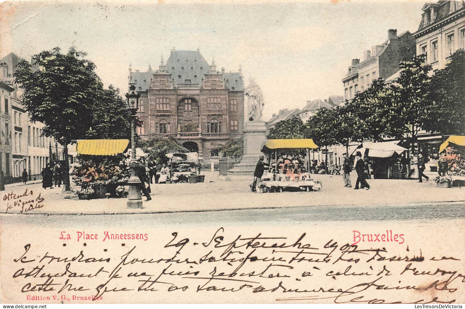 BELGIQUE - Bruxelles - La Place Anneessens - Colorisé -Animé - Carte Postale Ancienne - Plazas