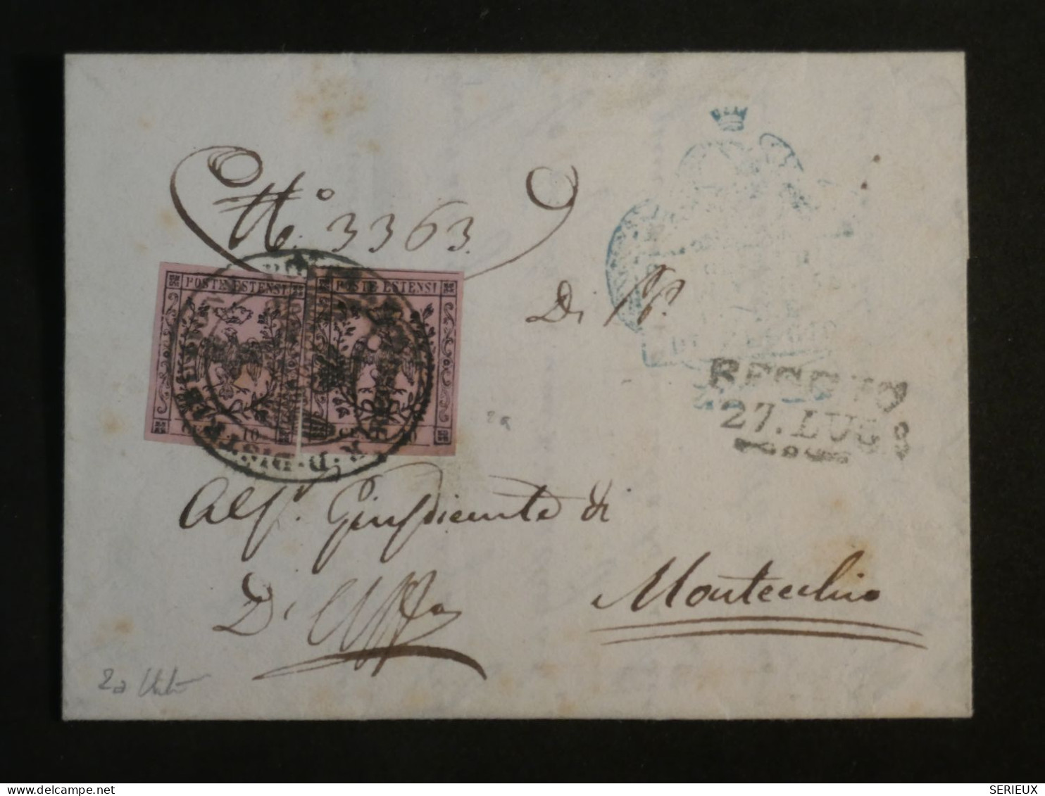 C MODENA  BELLE LETTRE SIGNEE RRR  1854 REGGIO A MONTECCHIO +2 TP PARFAITS X 10 C 2a ROSE VIF ,+AFF. INTERESSANT++ - Modena