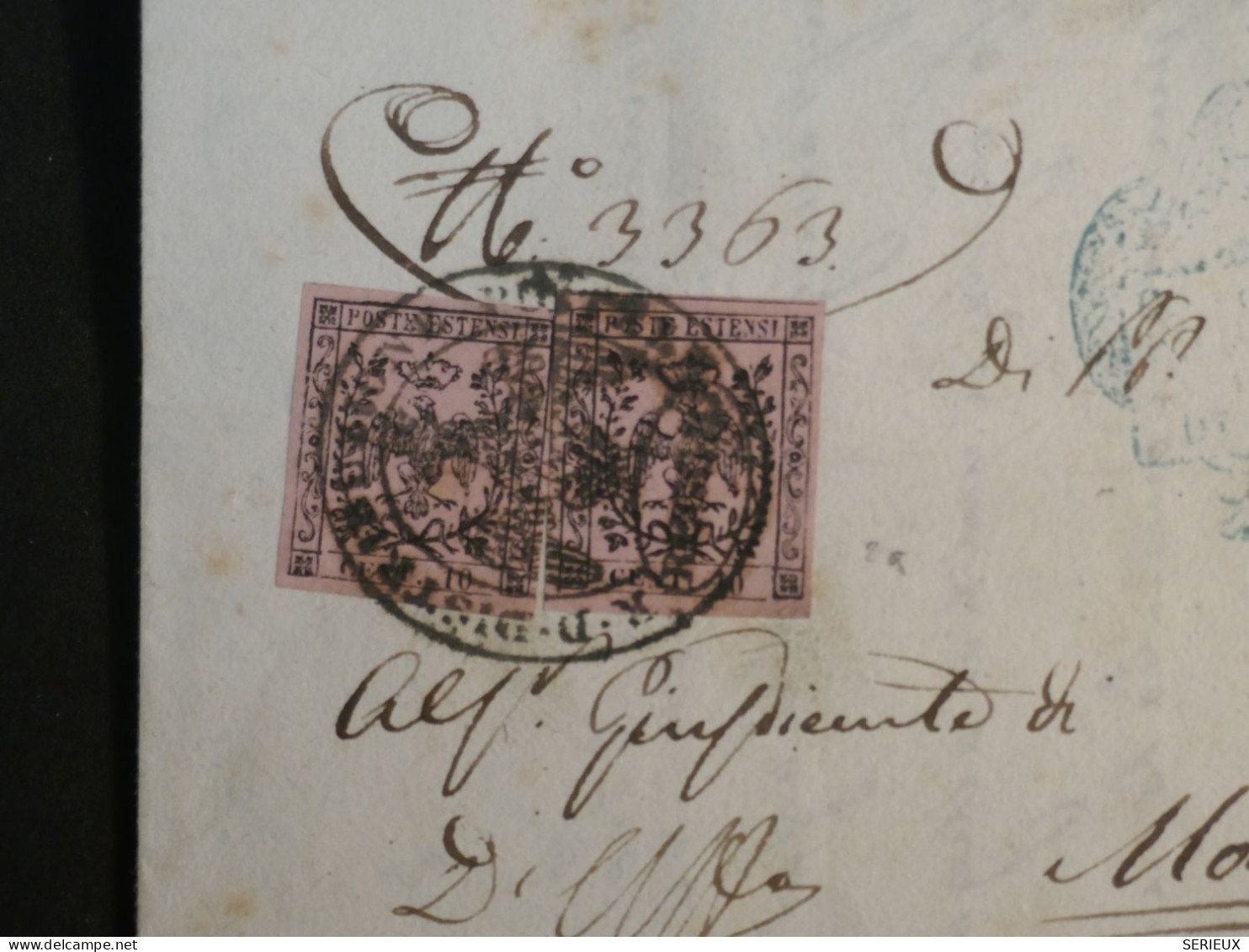 C MODENA  BELLE LETTRE SIGNEE RRR  1854 REGGIO A MONTECCHIO +2 TP PARFAITS X 10 C 2a ROSE VIF ,+AFF. INTERESSANT++ - Modena