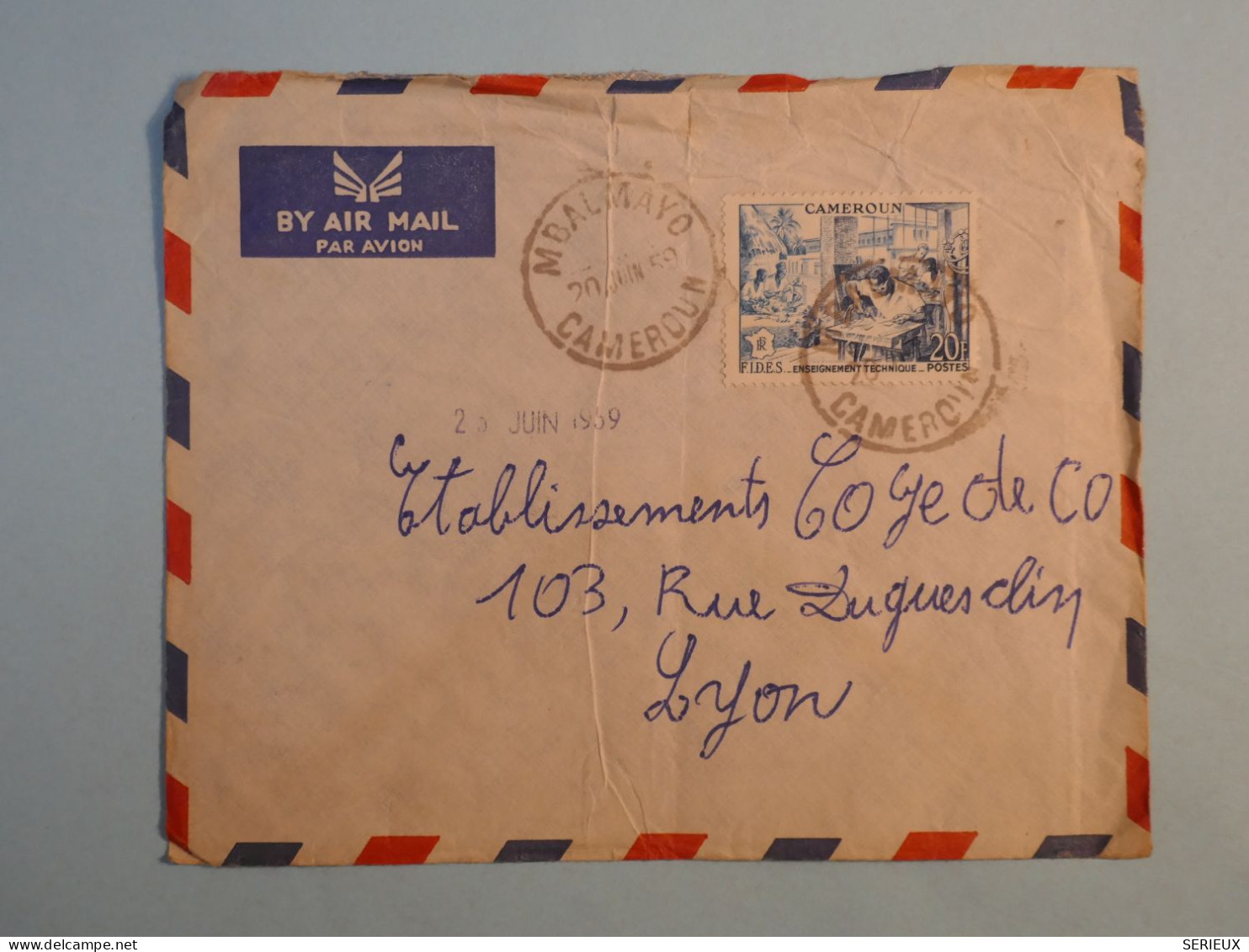 DB15 CAMEROUN  BELLE LETTRE  +1959 PETIT BUREAU MBALMAYO  A LYON FRANCE  +AFF.  INTERESSANT+++ - Storia Postale