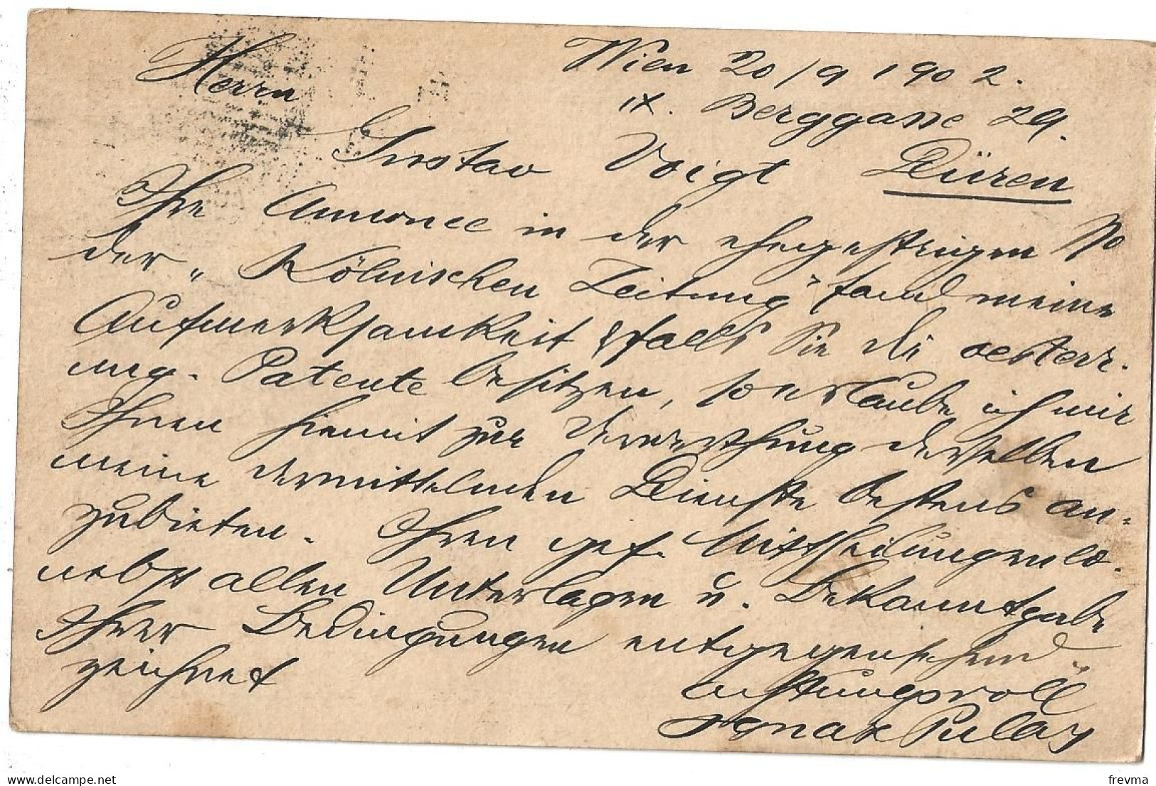 Entier Postaux Autriche Obliteration Wien Obliteration Duren 1902 - Cartas-Letras