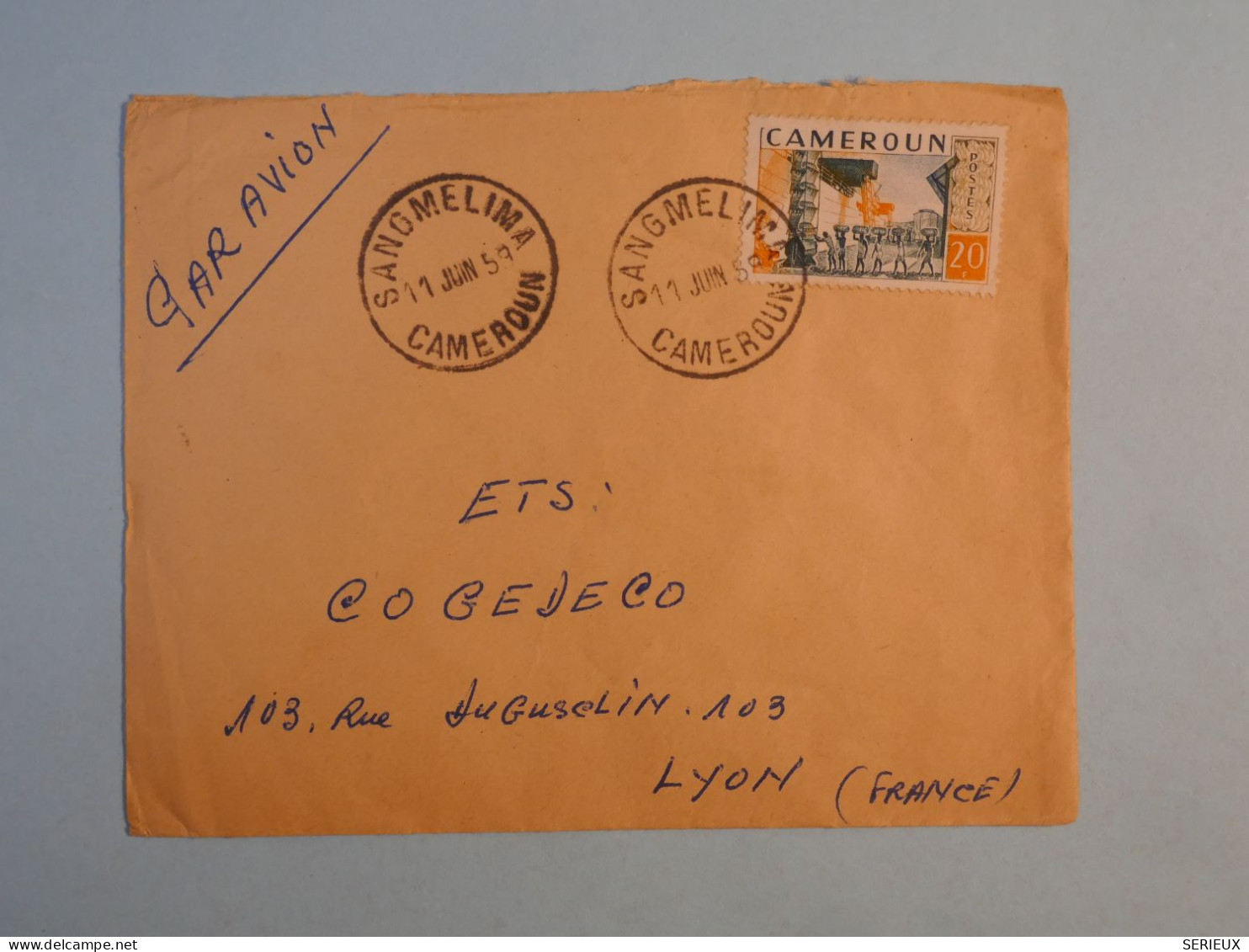 DB15 CAMEROUN  BELLE LETTRE +1962 PETIT BUREAU SANGMELIMA   A LYON FRANCE  +AFF.  INTERESSANT+++ - Brieven En Documenten