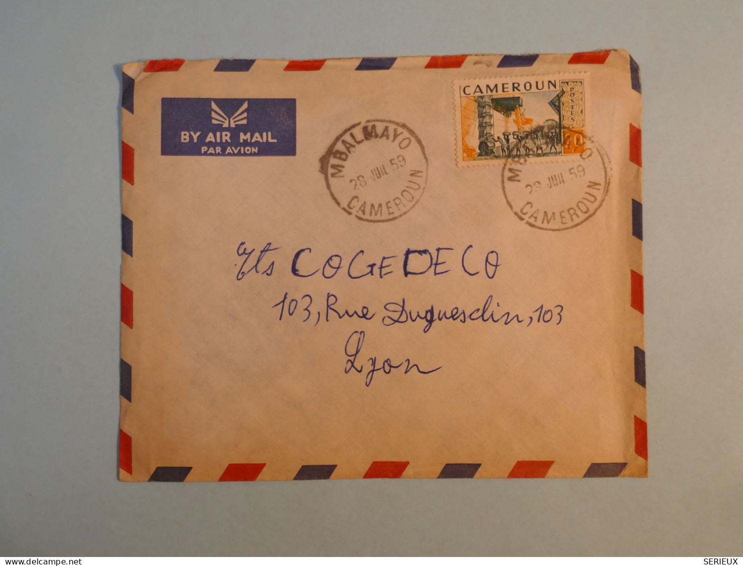 DB15 CAMEROUN  BELLE LETTRE +1955 PETIT BUREAU MBALMAYO  A LYON FRANCE  +AFF.  INTERESSANT+++ - Storia Postale