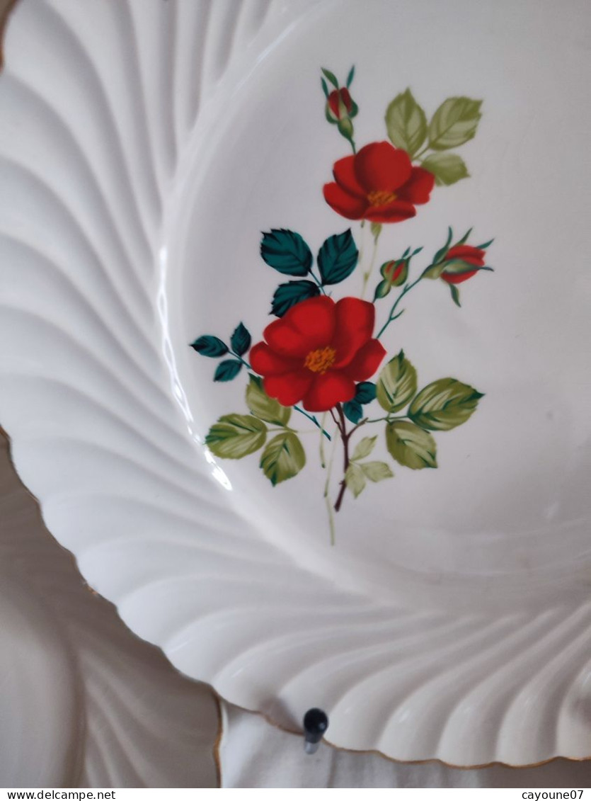 Cinq assiettes plates faïence Keller & Guérin décor de fleurs  modèle tradition