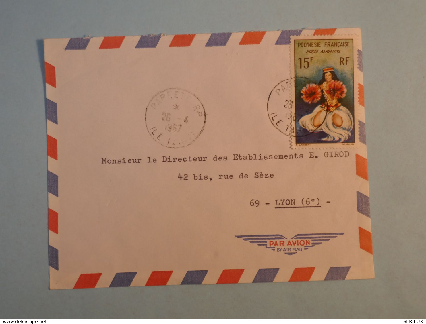 DB15 POLYNESIE   BELLE LETTRE  1967 PAPEETE A LYON  FRANCE +PA 15F +AFF. PLAISANT+++ - Lettres & Documents