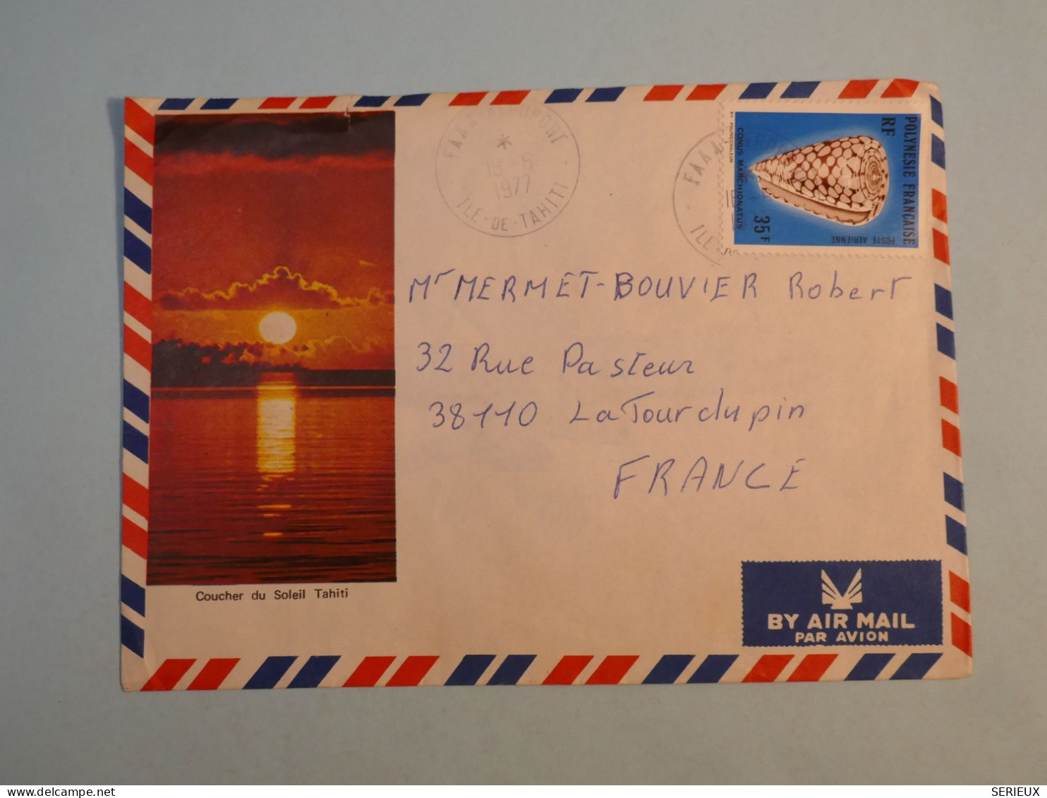 DB15 POLYNESIE BELLE LETTRE  1977 LA TOUR DU PIN  FRANCE + 35F +AFF. PLAISANT+++ - Cartas & Documentos