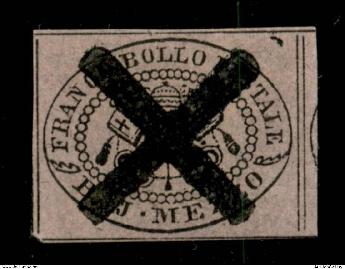 Antichi Stati Italiani - Stato Pontificio - 1852 - Preannullato - Mezzo Bai (1n - Lilla Rosa) - Gomma Originale - Cert.  - Sonstige & Ohne Zuordnung