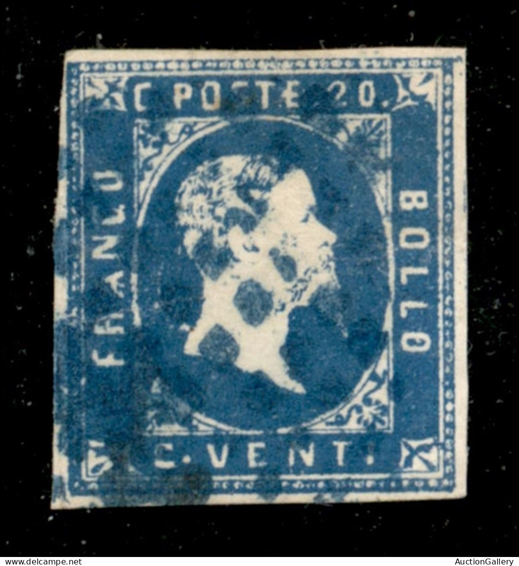 Antichi Stati Italiani - Sardegna - 20 Cent (2h) - Celeste Scuro) Annullato Con Rombi In Azzurro - E. Diena - Otros & Sin Clasificación