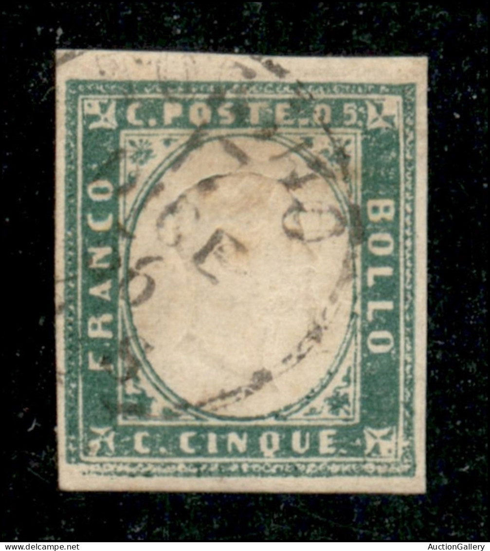 Antichi Stati Italiani - Sardegna - 1855 - 5 Cent (13d - Verde Smeraldo) Usato - Diena (800) - Sonstige & Ohne Zuordnung