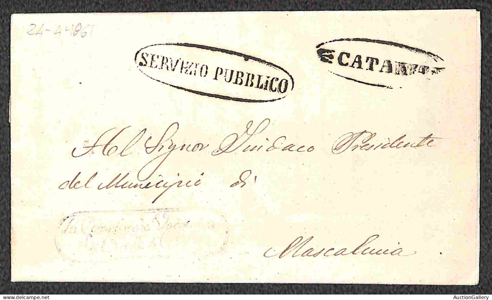Antichi Stati Italiani - Sicilia - 1861 (11 Marzo/24 Aprile) - Catania + Servizio Pubblico - Tre Pieghi Del Periodo - Sonstige & Ohne Zuordnung
