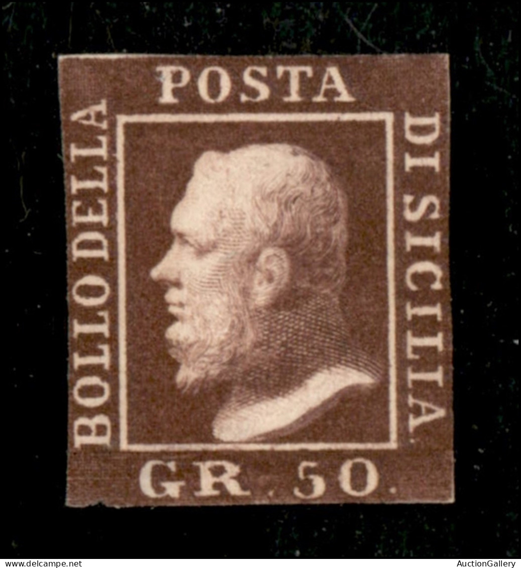 Antichi Stati Italiani - Sicilia - 1859 - 50 Grana Lacca Bruno Scuro Violaceo (14b) - Nuovo Senza Gomma - Ritagliato Nei - Other & Unclassified