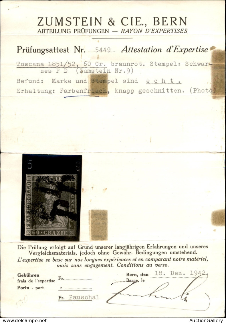 Antichi Stati Italiani - Toscana - 1851 - 60 Crazie (9) Usato - Perfetto In Alto A Destra - Corto In Basso E A Sinistra  - Altri & Non Classificati