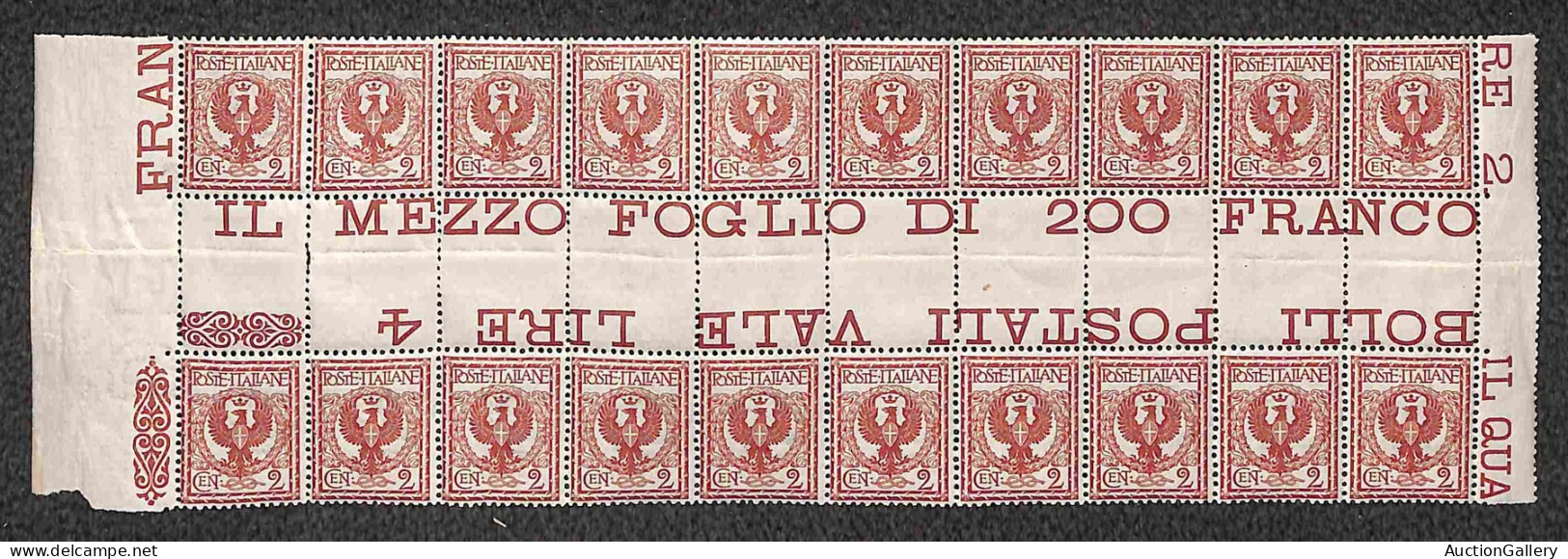 Regno - Vittorio Emanuele III - 1901 - 2 Cent Floreale (69) - Blocco Orizzontale Di 20 Con Interspazio Di Gruppo Al Cent - Otros & Sin Clasificación