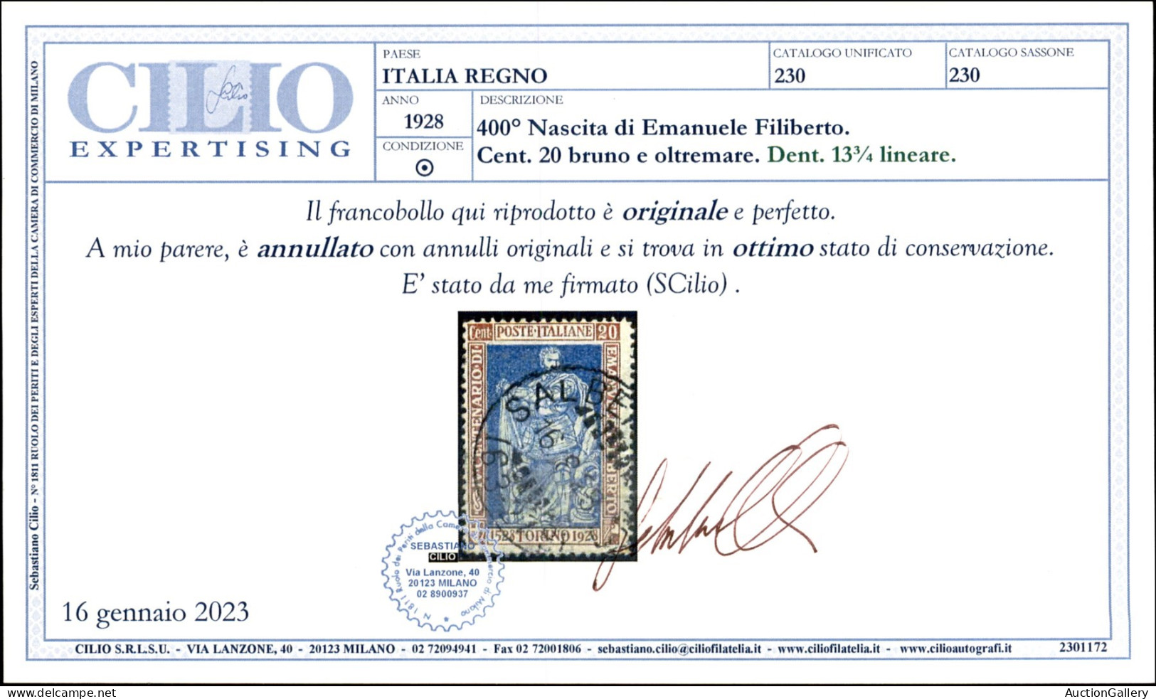 Regno - Vittorio Emanuele III - 1925 - 20 Cent Filiberto (230) Dentellato 13 3/4 - Usato (qualche Dentino Carente) - Cer - Autres & Non Classés