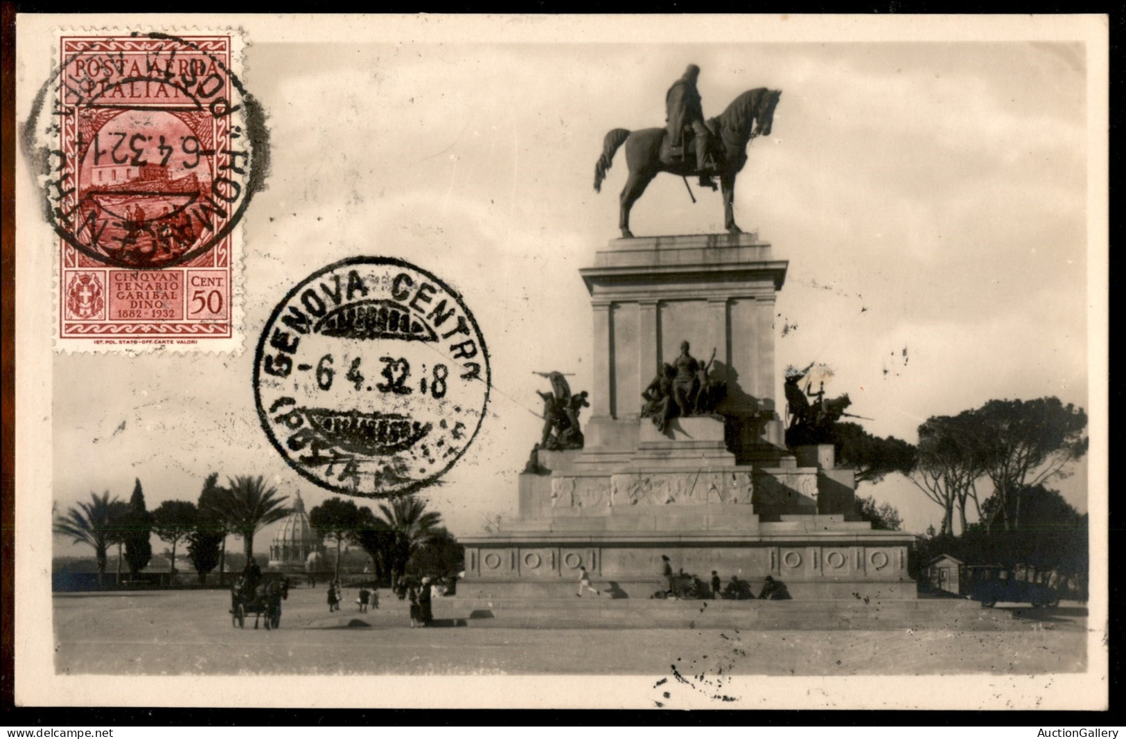 Regno - Vittorio Emanuele III - Garibaldi (315 + 32 Aerea) - 2 Valori Su Cartolina Monumento A Garibaldi FDC Maximum (6  - Other & Unclassified