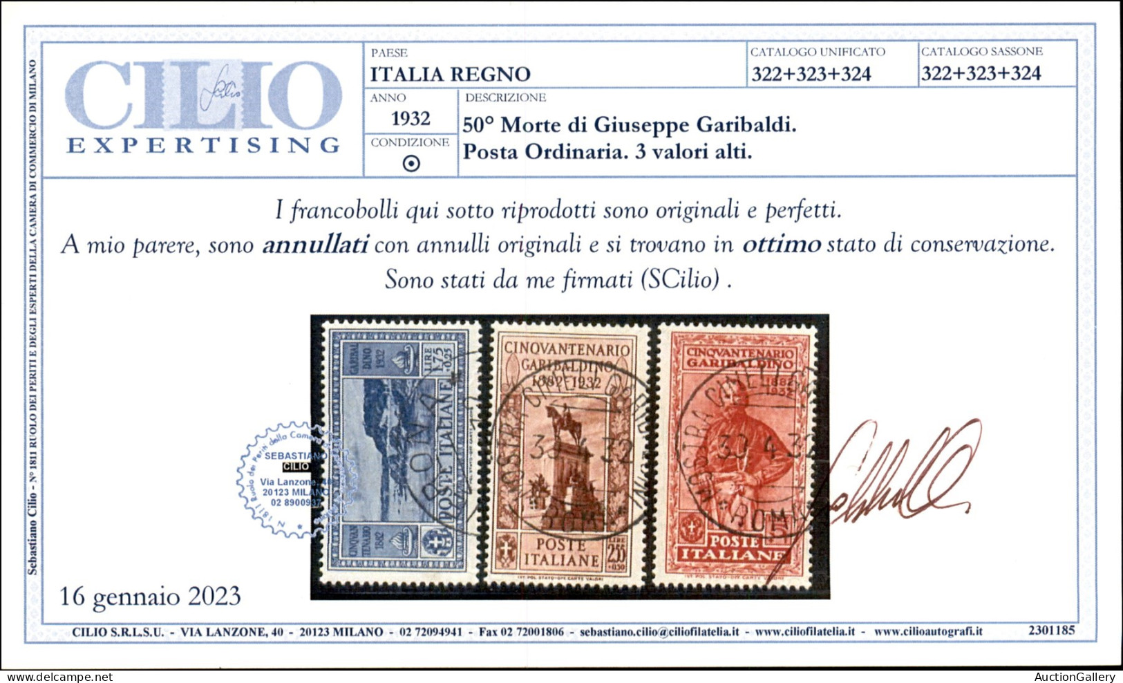 Regno - Vittorio Emanuele III - 1932 - Garibaldi - 1,75 Lire (322) + 2,55 Lire (323) + 5 Lire (324) - 3 Valori Usati - C - Sonstige & Ohne Zuordnung