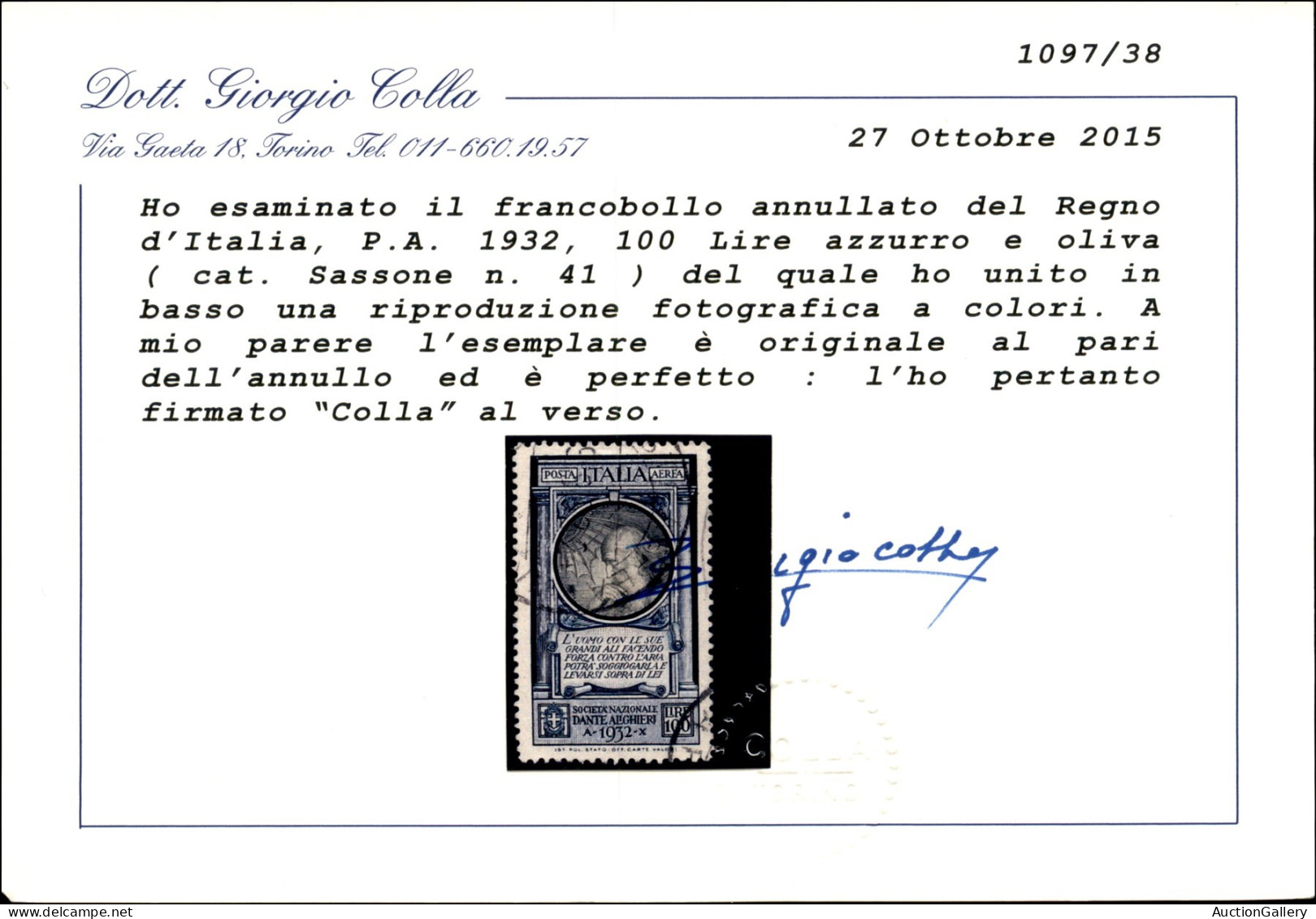 Regno - Vittorio Emanuele III - 1932 - 100 Lire Società Dante Alighieri (41) Usato - Cert. G. Colla - Sonstige & Ohne Zuordnung