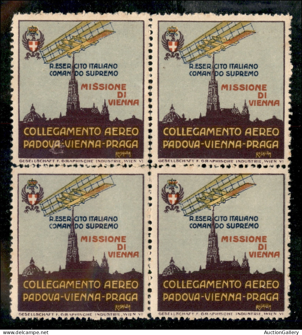 Regno - Posta Aerea E Aerogrammi - 1919 - Padova Vienna Praga (Longhi 2002) - Vignetta Del Collegamento Aereo - Quartina - Otros & Sin Clasificación