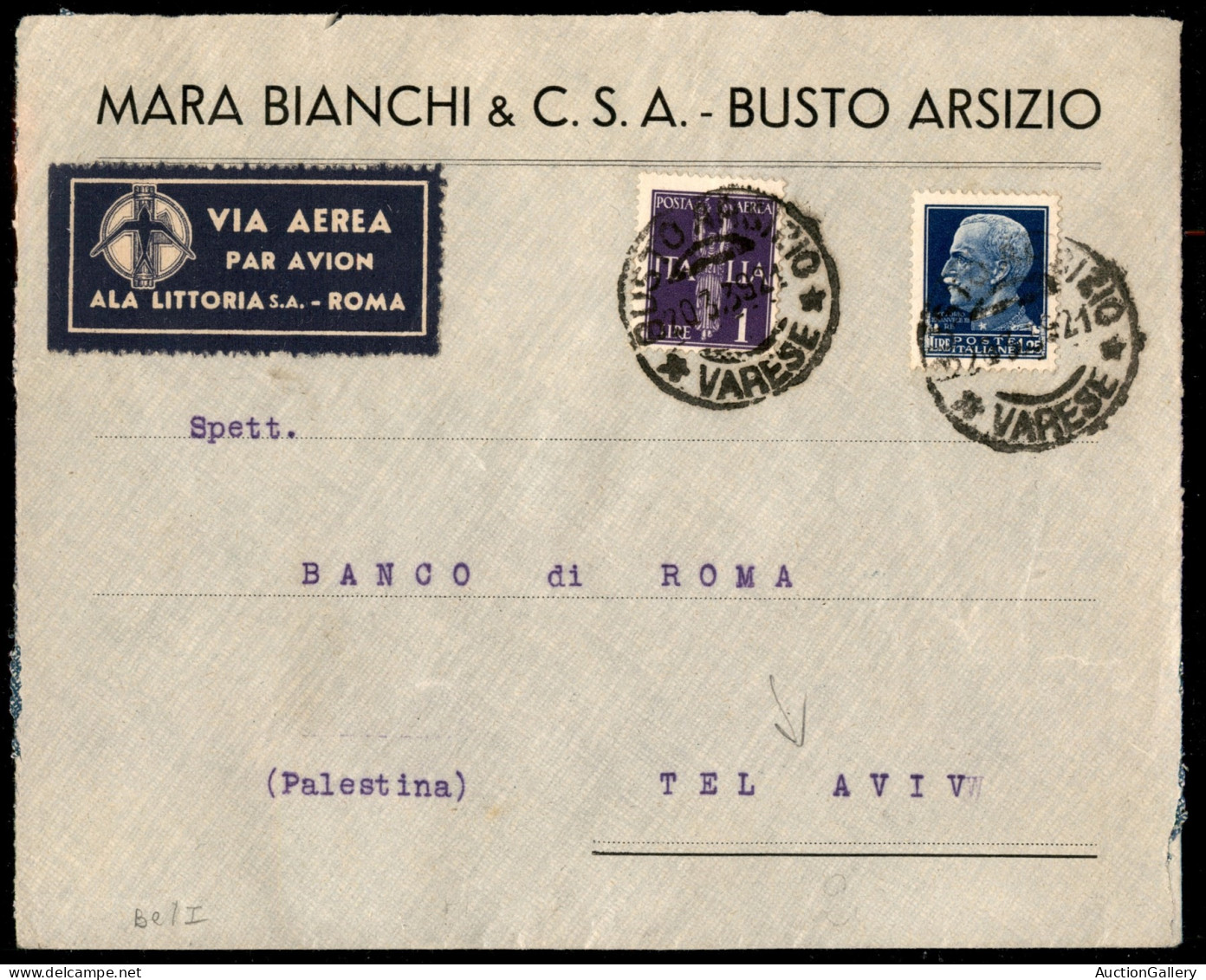 Regno - Posta Aerea E Aerogrammi - 1939 (20 Marzo) - Aerogramma Da Busto Arsizio A Tel Aviv - Autres & Non Classés