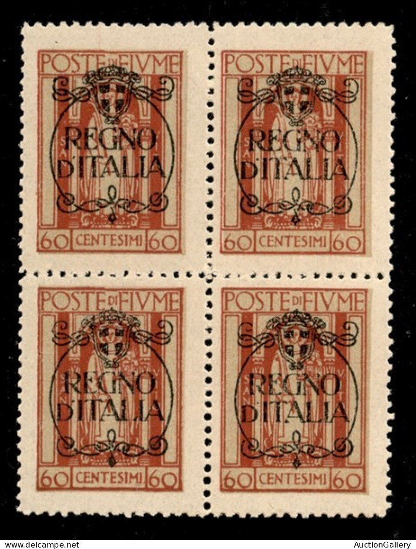 Occupazioni I Guerra Mondiale - Fiume - 1923 - 60 Cent Regno D'Italia (209 Varietà Nc) - Quartina Con Dentellatura Centr - Otros & Sin Clasificación