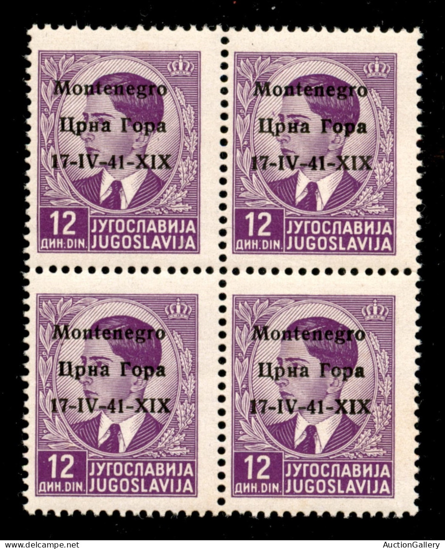 Occupazioni II Guerra Mondiale - Montenegro - 1941 - 2 Din (11 + 11 + 11 + 11pd) In Quartina - I Di XIX Bastoncino In Ba - Altri & Non Classificati