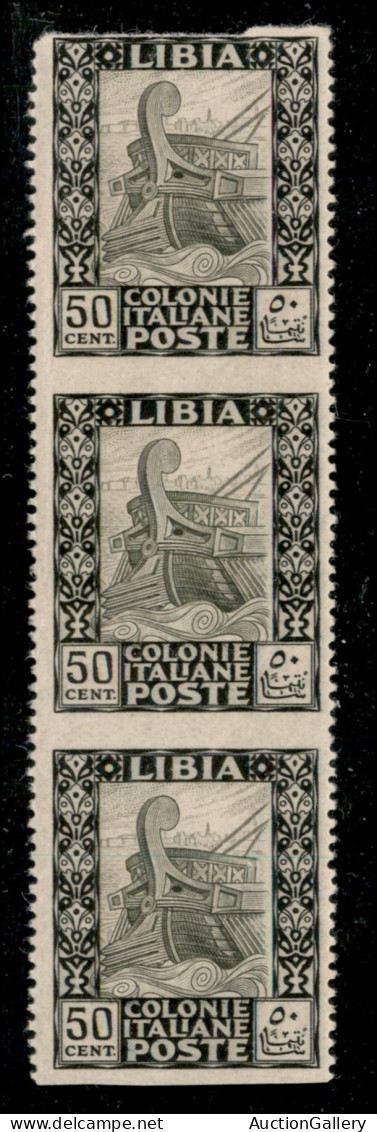 Colonie - Libia - 1924 - 50 Cent Pittorica (51m) - Striscia Verticale Di Tre Non Dentellata In Orizzontale - Gomma Integ - Sonstige & Ohne Zuordnung