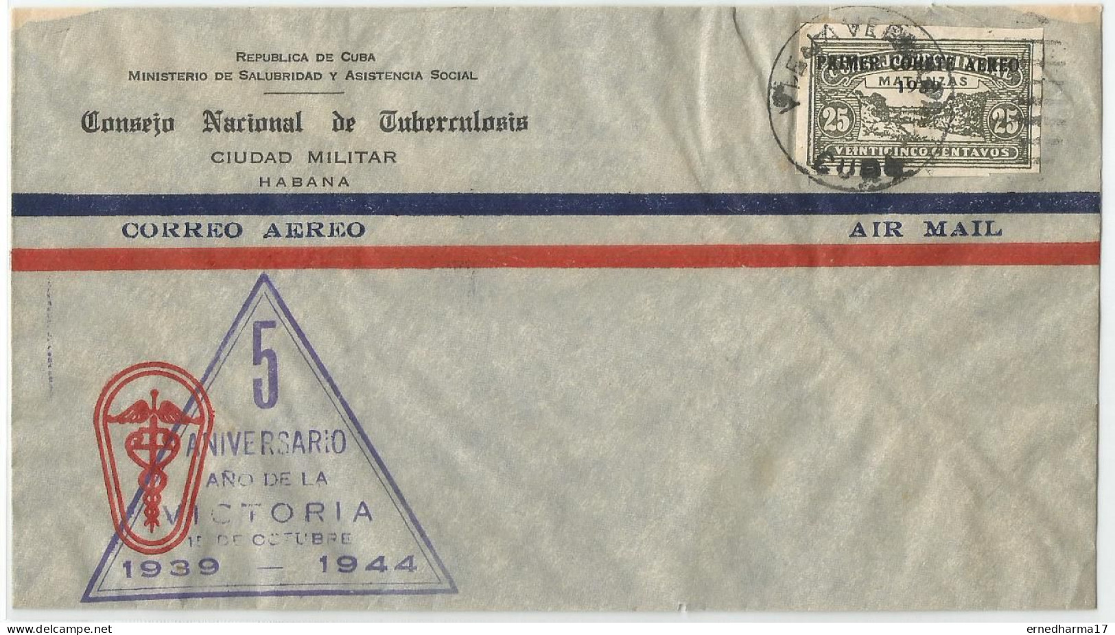 Cuba 1939. Experimental Rocket Flight. Cover 5to Aniversario Experimento Cohete Con Sello Utilizado En 1er Pre Ensayo. - Gebraucht