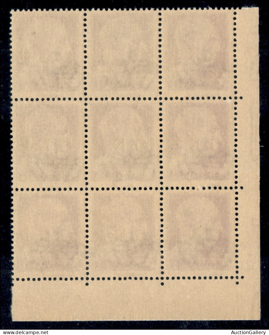 Repubblica Sociale Italiana - G.N.R. Brescia - 1943 - Blocco Di Nove Del 1 Lira (479/I) Pos. 71/93 - Angolo Di Foglio -  - Andere & Zonder Classificatie