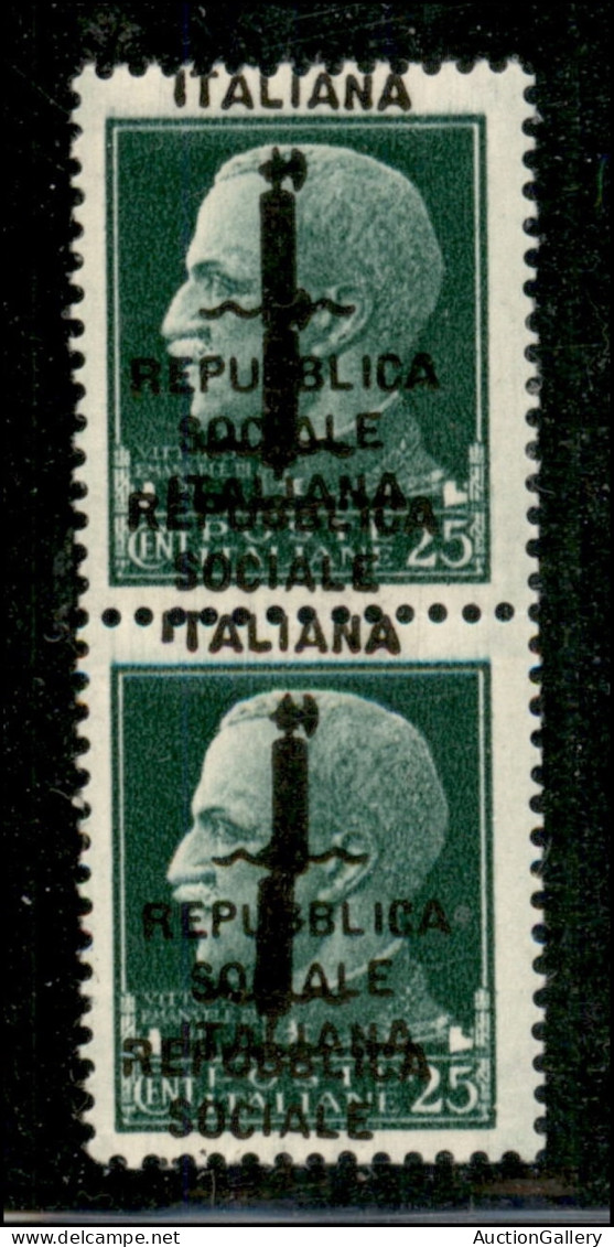 Repubblica Sociale Italiana - Provvisori - 1944 - Coppia Del 25 Cent (491b) Con Doppia Soprastampa (una A Cavallo) - Gom - Other & Unclassified