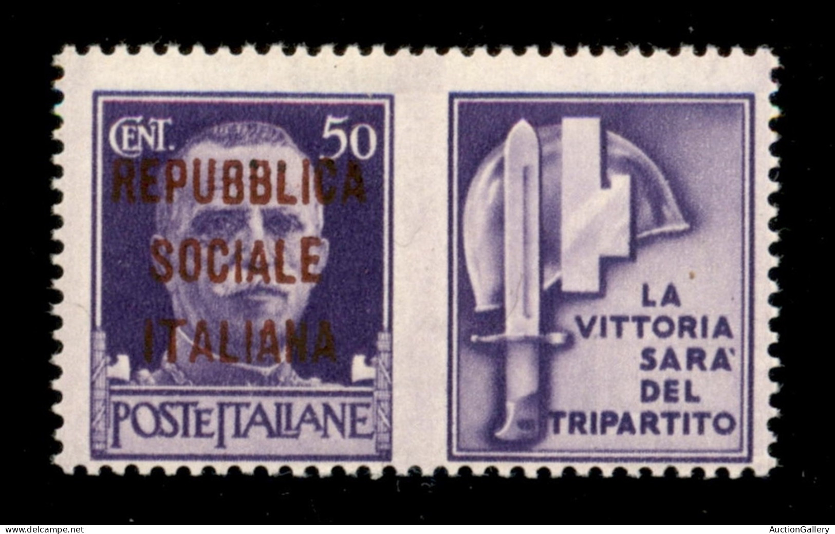 Repubblica Sociale Italiana - Provvisori - 1944 - 50 Cent Milizia (36F) Con Soprastampa Bruna - Gomma Integra - Cert. Bi - Andere & Zonder Classificatie