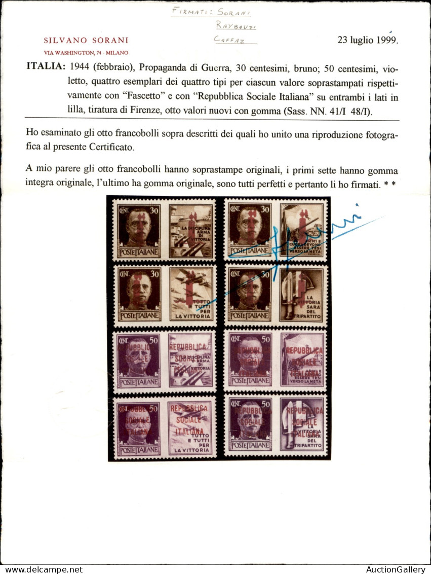 Repubblica Sociale Italiana - Provvisori - 1944 - Propaganda (41/I - 48/I) Con Doppia Sopraampa In Lilla - Serie Complet - Other & Unclassified