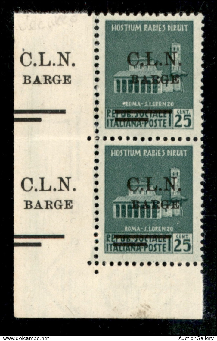 Emissioni C.L.N. - Barge - 1945 - 25 Cent (3 - Varietà) - Coppia Verticale Angolo Di Foglio (pos. 81/91) Con Soprastampe - Other & Unclassified