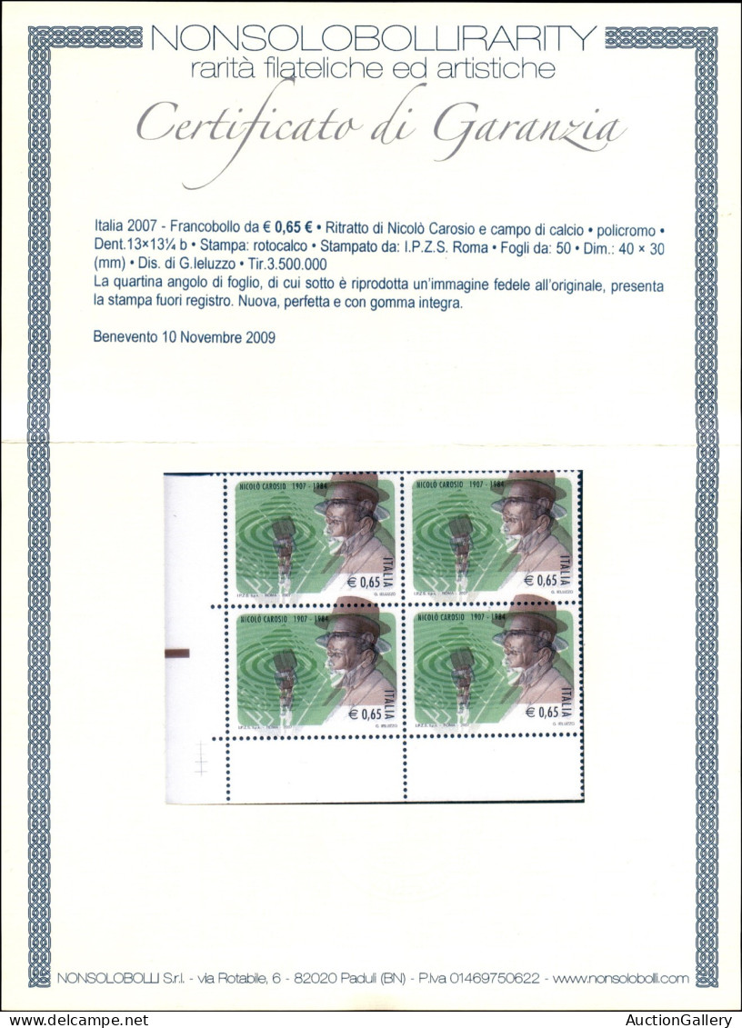 Repubblica - Posta Ordinaria - 2007 - Quartina Del 0,65 € Carosio (2952 - Specializzato 2603Aa) Con Colori Fuori Registr - Andere & Zonder Classificatie