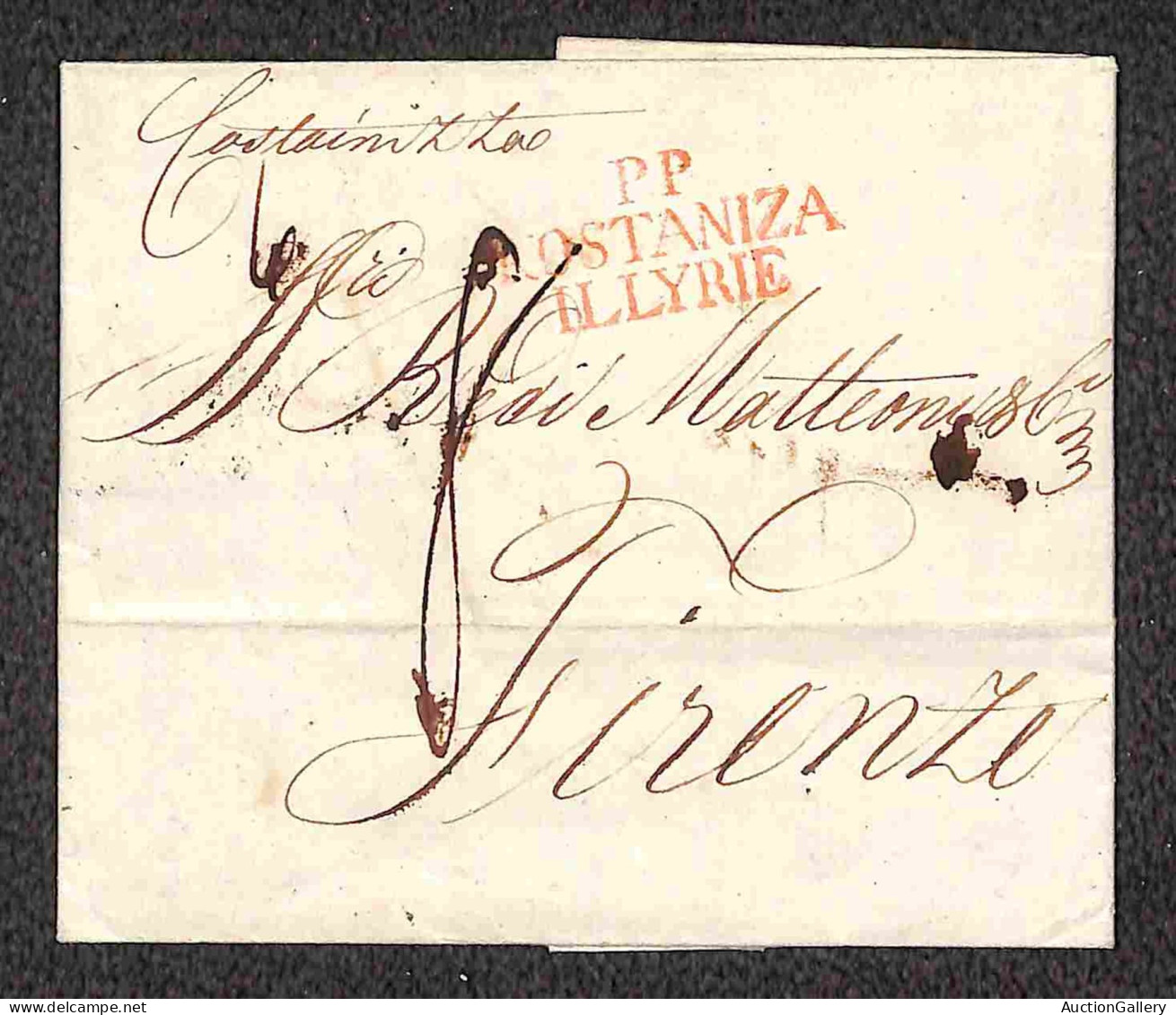 Europa - Austria - PP Kostaniza Illyrie (rosso) - Lettera Per Firenze Del 29.1.1812 Tassata 6 + 8 + Al Retro 12 Fevrier - Autres & Non Classés