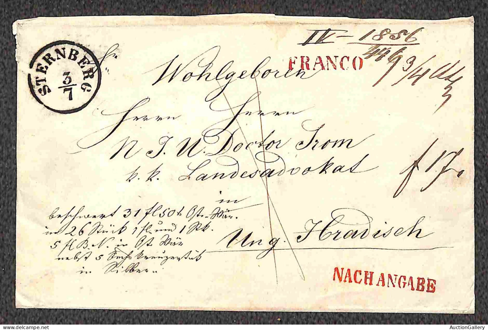 Europa - Austria - Lettera Denaro Raccomandata Da Sternberg A Ung Hranisch Del 3.7.56 - Annulli Franco + Nachangabe In R - Altri & Non Classificati