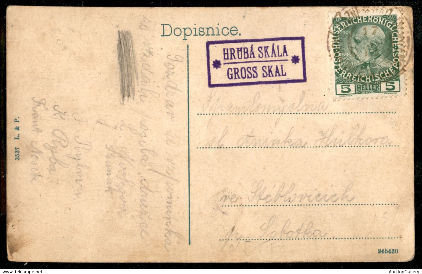 Europa - Austria - Hruba Skale (viola) - Cartolina Per Lobotka Del 17.5.1912 - Altri & Non Classificati