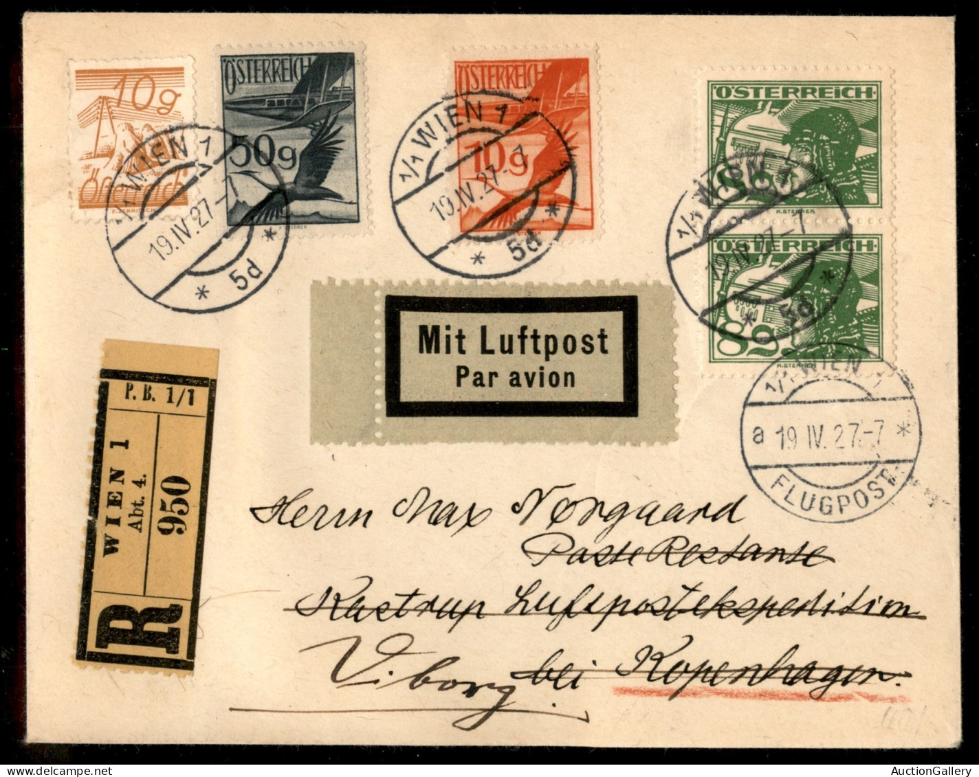 Europa - Austria - 1927 (19 Aprile) - Aerogramma Raccomandato Da Vienna A Copenaghen - Sonstige & Ohne Zuordnung