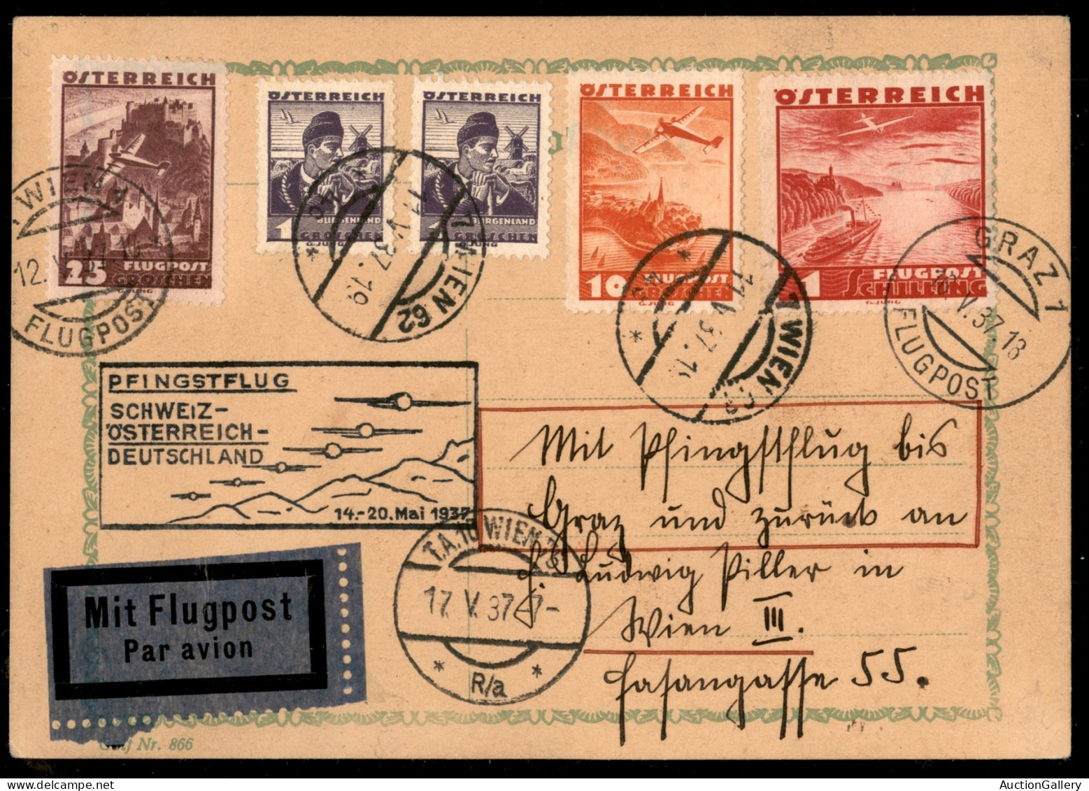 Europa - Austria - 1937 (15/20 Maggio) - Pfingstflug - Cartolina Aerogramma Da Vienna A Graz - Other & Unclassified