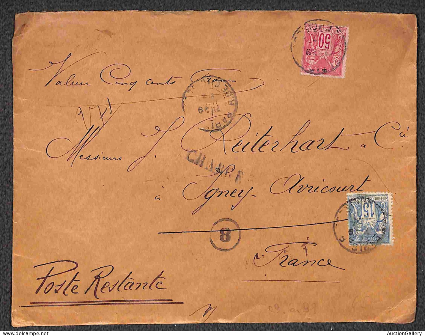 Europa - Francia - 15 Cent (73) + 50 Cent (81) - Assicurata Da Parigi A Avicourt Del 29.6.1897 - Grandi Sigilli In Ceral - Sonstige & Ohne Zuordnung