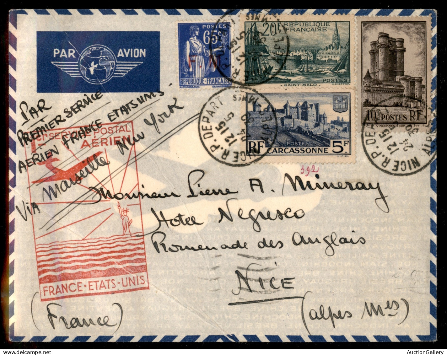 Europa - Francia - 1939 (24 Maggio) - Marsiglia New York - Aerogramma Del Volo - Other & Unclassified