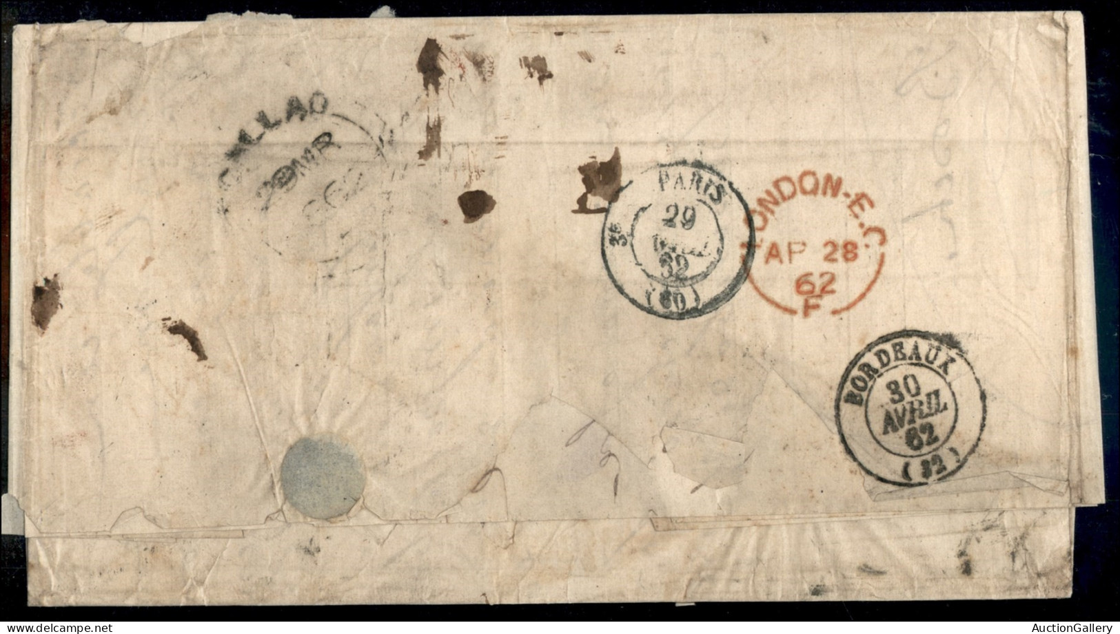 Oltremare - Peru' - Lima 29.3.1862 - Lettera Per Bordeaux - Tassata - Affrancatura Asportata - Other & Unclassified