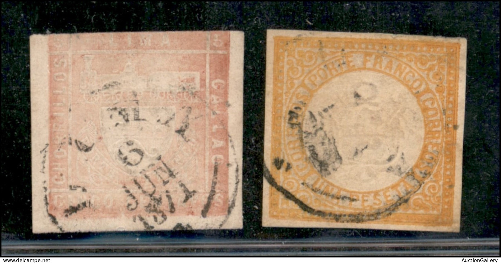 Oltremare - Peru' - 1871 - 5 Cent + 1 Peseta (16/17) - Serie Completa - Usato - Other & Unclassified