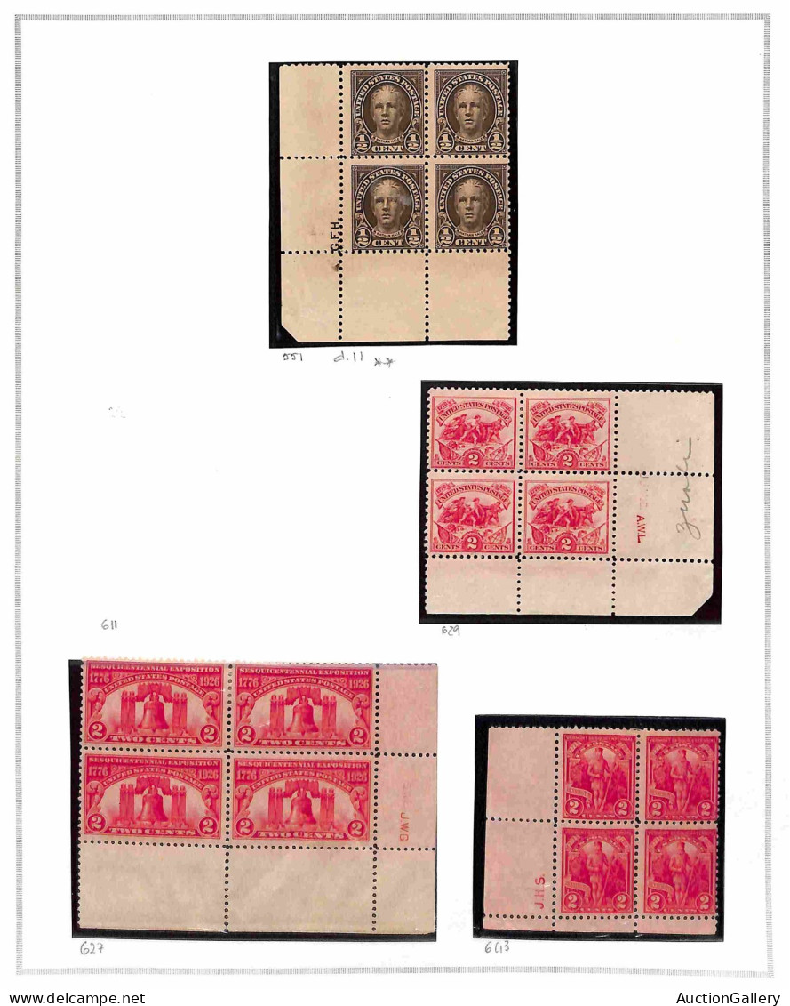 Oltremare - Stati Uniti D'America - 1925/1927 - Insieme Di 4 Quartine Angolo Di Foglio Con Sigla Stampatore (551+627+629 - Altri & Non Classificati