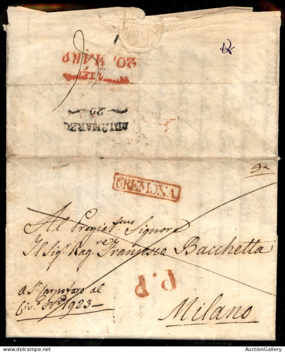 Prefilateliche E Documenti - Italia - Cremona + P.P. - Raccomandata Per Milano Del 18.3.1835 - Andere & Zonder Classificatie