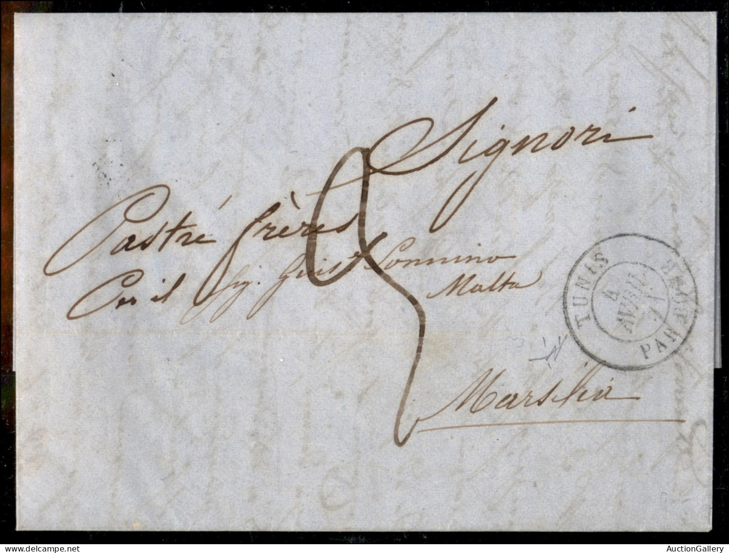 Prefilateliche E Documenti - Italia - Tunis Par Bone - Lettera Per Marsiglia Del 4.4.1851 - V. Alfani - Sonstige & Ohne Zuordnung